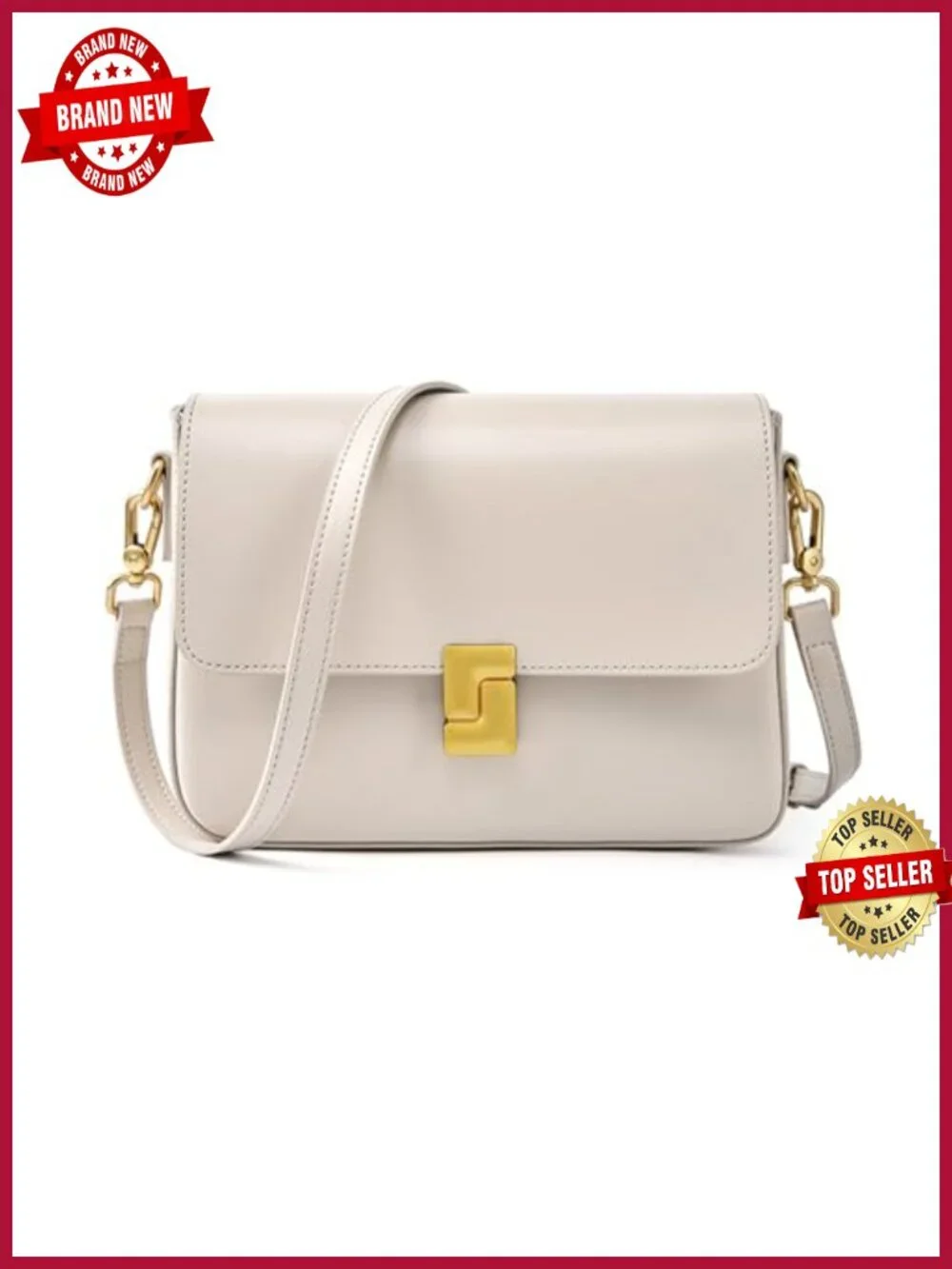 Genuine Leather Crossbody Shoulder Bag with Adjustable Strap, Gold Hardware,